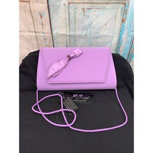 Milano Lilac Satin Evening Clutch Purse W/ Bow Detail & Rope Strap